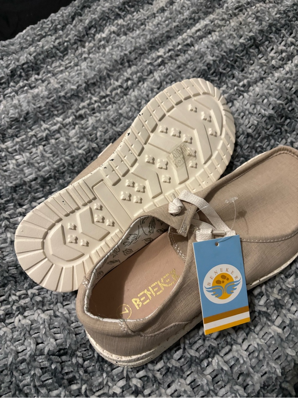 Beige slip ons